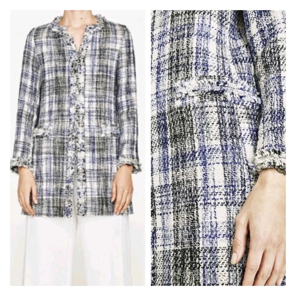Zara Frayed Checked Tweed Frock Coat